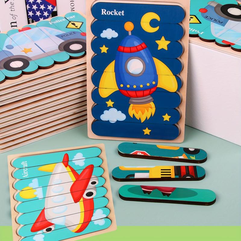 Wooden Strip Puzzle Children's Cartoon Transportation Educational Toy