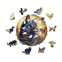 Cat Wooden Puzzle Irregular Animal Pieces Difficult Fun Party Game