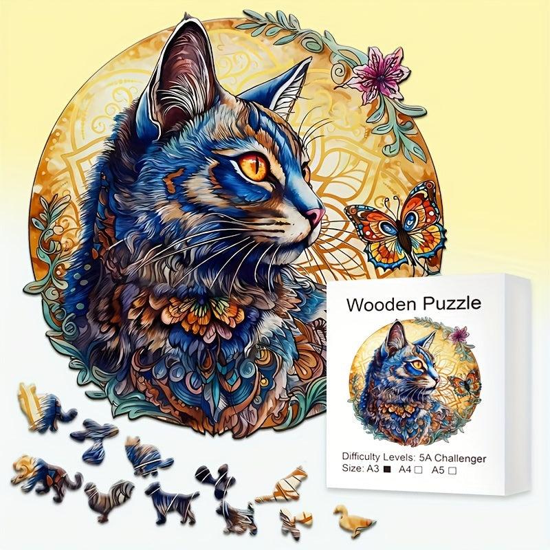 Cat Wooden Puzzle Irregular Animal Pieces Difficult Fun Party Game