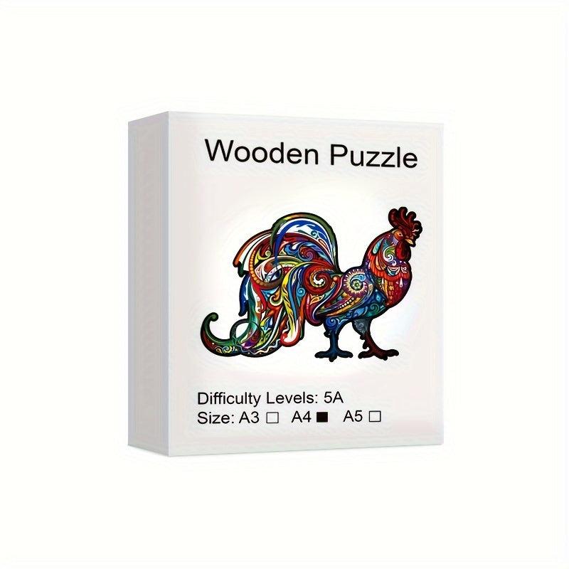 Rooster-shaped 3D Wooden Puzzle for Decompression