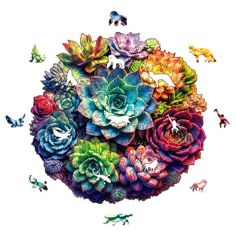Colorful Succulent Wooden Puzzle Irregular Animal shaped Wooden Puzzle