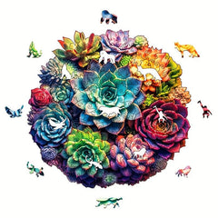Colorful Succulent Wooden Puzzle Irregular Animal shaped Wooden Puzzle