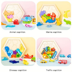 3D Wooden Puzzle Animals Ocean Fruits Dinosaurs Farm Transportation