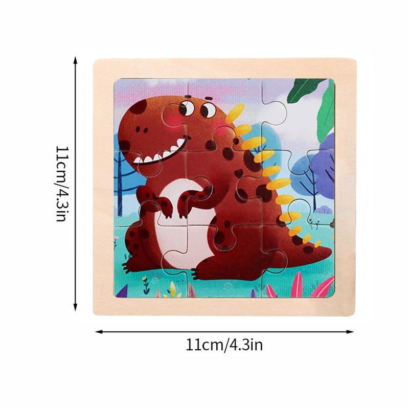 9-Piece Cartoon Animal Car Wooden Puzzle for Kids 2-5 Years Old