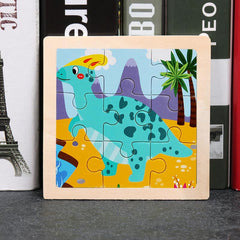 9-Piece Cartoon Animal Car Wooden Puzzle for Kids 2-5 Years Old