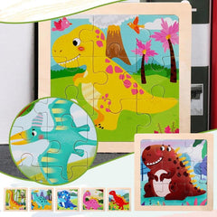 9-Piece Cartoon Animal Car Wooden Puzzle for Kids 2-5 Years Old