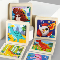 9-Piece Cartoon Animal Car Wooden Puzzle for Kids 2-5 Years Old
