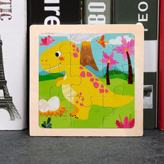 9-Piece Cartoon Animal Car Wooden Puzzle for Kids 2-5 Years Old