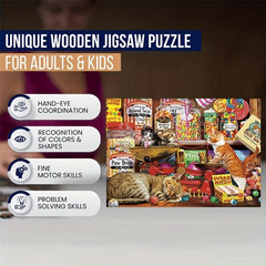 Greedy Cat Wooden Jigsaw Puzzle - Unique Animal Shaped Pieces