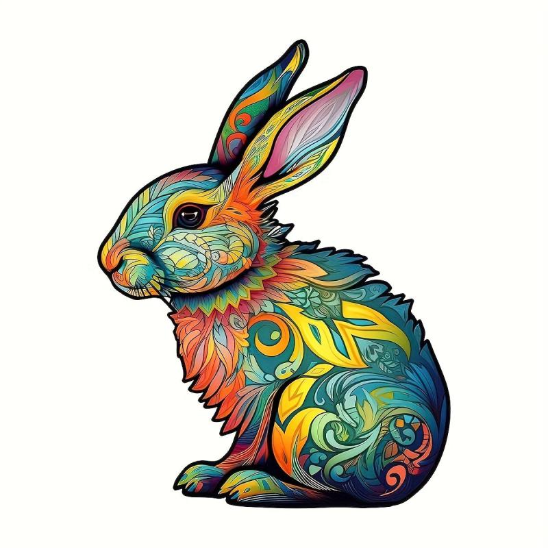 Colorful Rabbit Wooden Puzzle Toys Shape Unique Wooden Jigsaw Puzzles