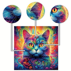 Psychedelic Cat Wooden Jigsaw Puzzle Family Game Christmas Halloween Gift