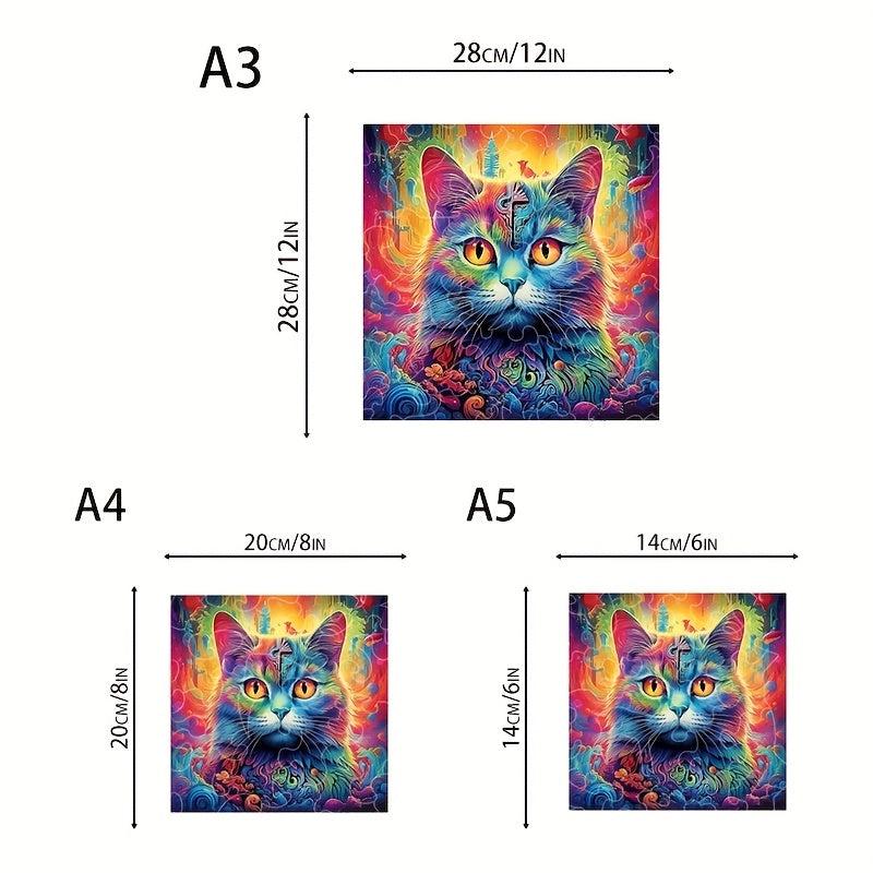 Psychedelic Cat Wooden Jigsaw Puzzle Family Game Christmas Halloween Gift