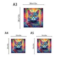 Psychedelic Cat Wooden Jigsaw Puzzle Family Game Christmas Halloween Gift
