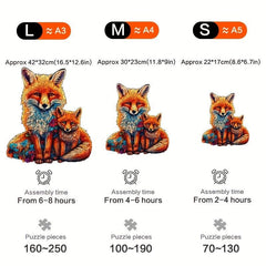 Mother And Child Fox Wooden Puzzle Animal Shaped High Difficulty Toy Gift