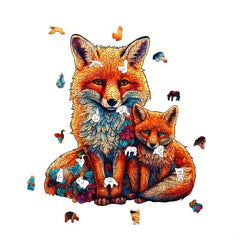 Mother And Child Fox Wooden Puzzle Animal Shaped High Difficulty Toy Gift