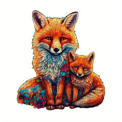 Mother And Child Fox Wooden Puzzle Animal Shaped High Difficulty Toy Gift