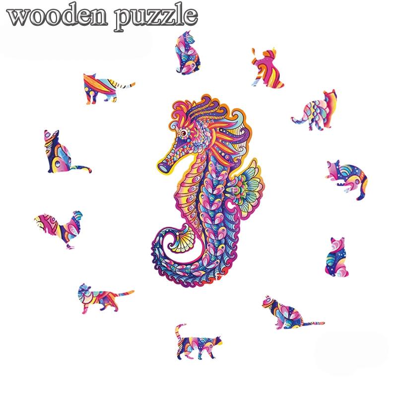 Seahorse Wooden Jigsaw Puzzle Unique Animals Shaped Wood Puzzles Perfect Gift