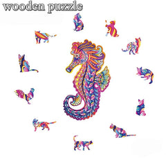 Seahorse Wooden Jigsaw Puzzle Unique Animals Shaped Wood Puzzles Perfect Gift
