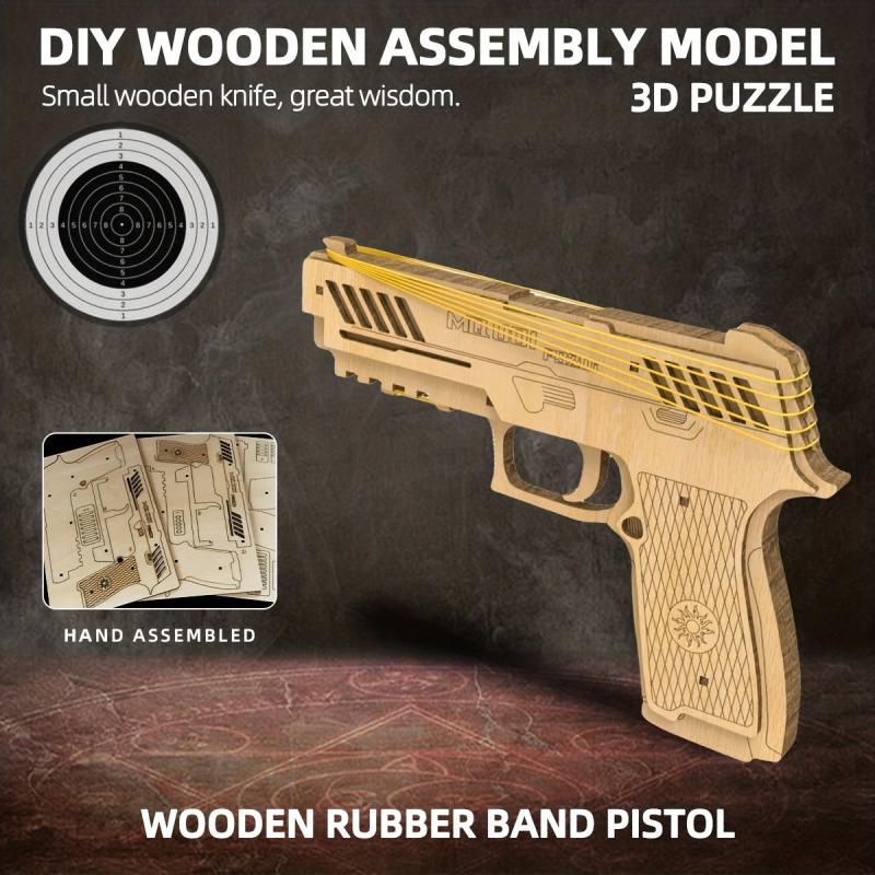 DIY Wooden 3D Assembled Model Rubber Band Pistol Toy