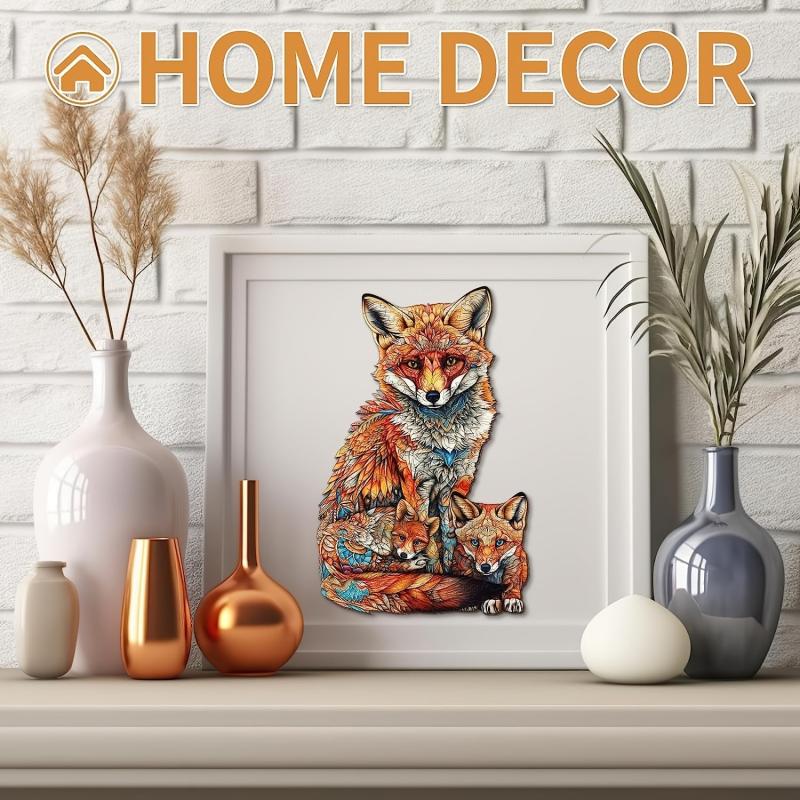 Wooden Puzzle Warm Fox Family Creative Shapes For Adults Children Party Games