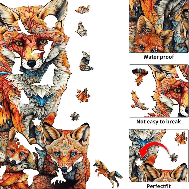 Wooden Puzzle Warm Fox Family Creative Shapes For Adults Children Party Games