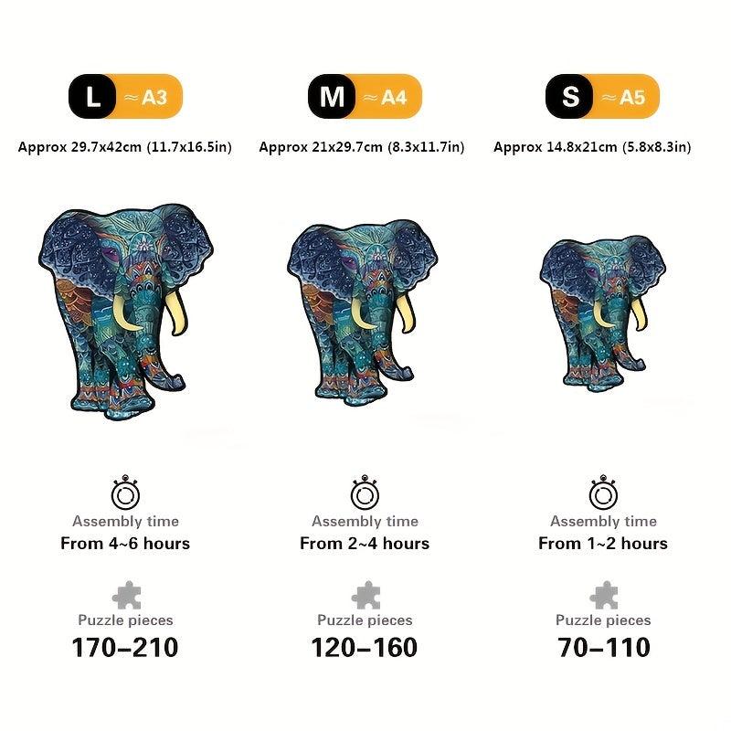 Wooden Elephant Jigsaw Puzzle Gift Package Unique Shaped Pieces