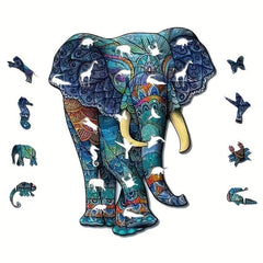 Wooden Elephant Jigsaw Puzzle Gift Package Unique Shaped Pieces