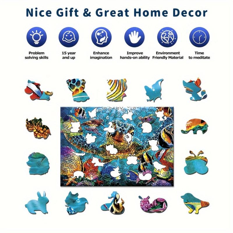 Sea World Wooden Jigsaw Puzzle Art Unique Animal Shaped Pieces DIY Fun Toy Gift