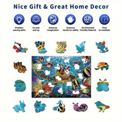 Sea World Wooden Jigsaw Puzzle Art Unique Animal Shaped Pieces DIY Fun Toy Gift