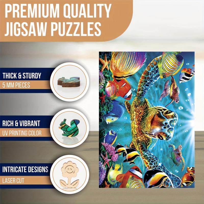 Sea World Wooden Jigsaw Puzzle Art Unique Animal Shaped Pieces DIY Fun Toy Gift