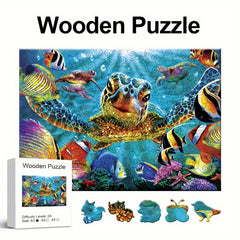 Sea World Wooden Jigsaw Puzzle Art Unique Animal Shaped Pieces DIY Fun Toy Gift
