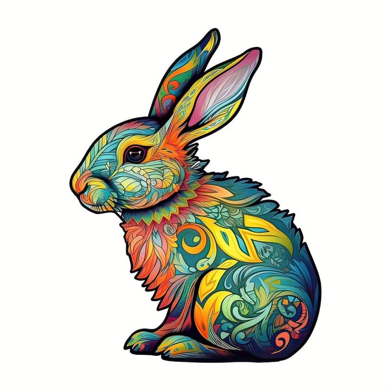 Rabbit Wooden Puzzle Decompression Toy Home Decoration Painting