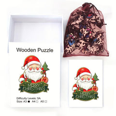 Santa Claus Wooden Puzzle Art Christmas Theme Shaped Pieces Jigsaw Puzzles Toys