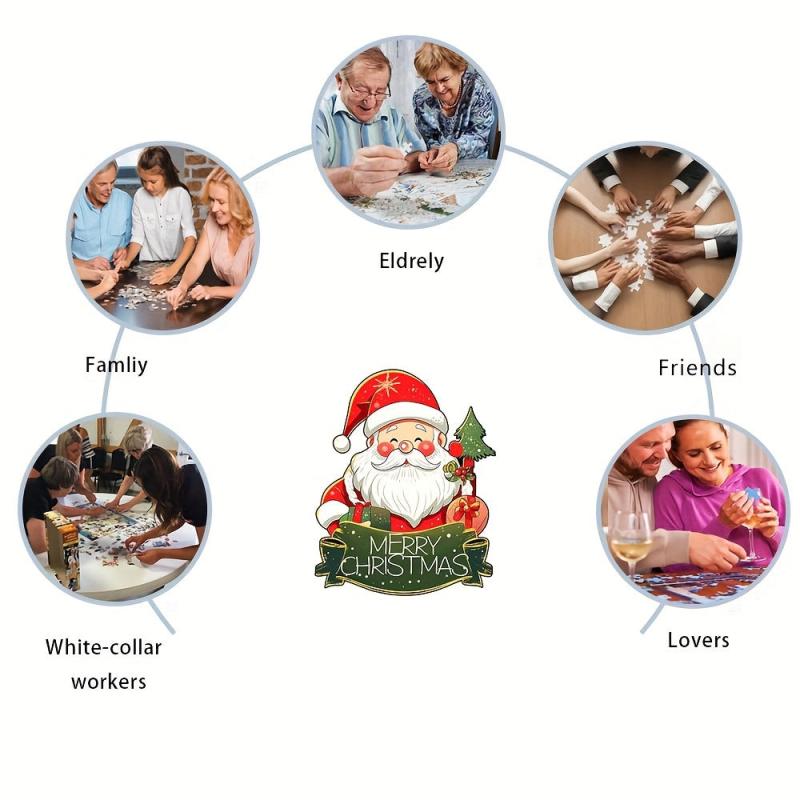 Santa Claus Wooden Puzzle Art Christmas Theme Shaped Pieces Jigsaw Puzzles Toys