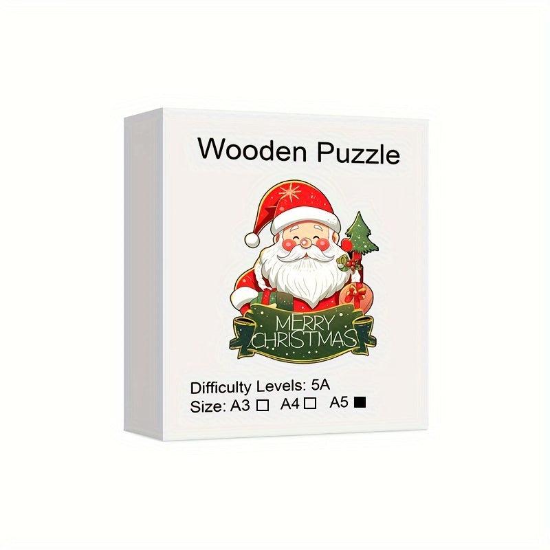 Santa Claus Wooden Puzzle Art Christmas Theme Shaped Pieces Jigsaw Puzzles Toys
