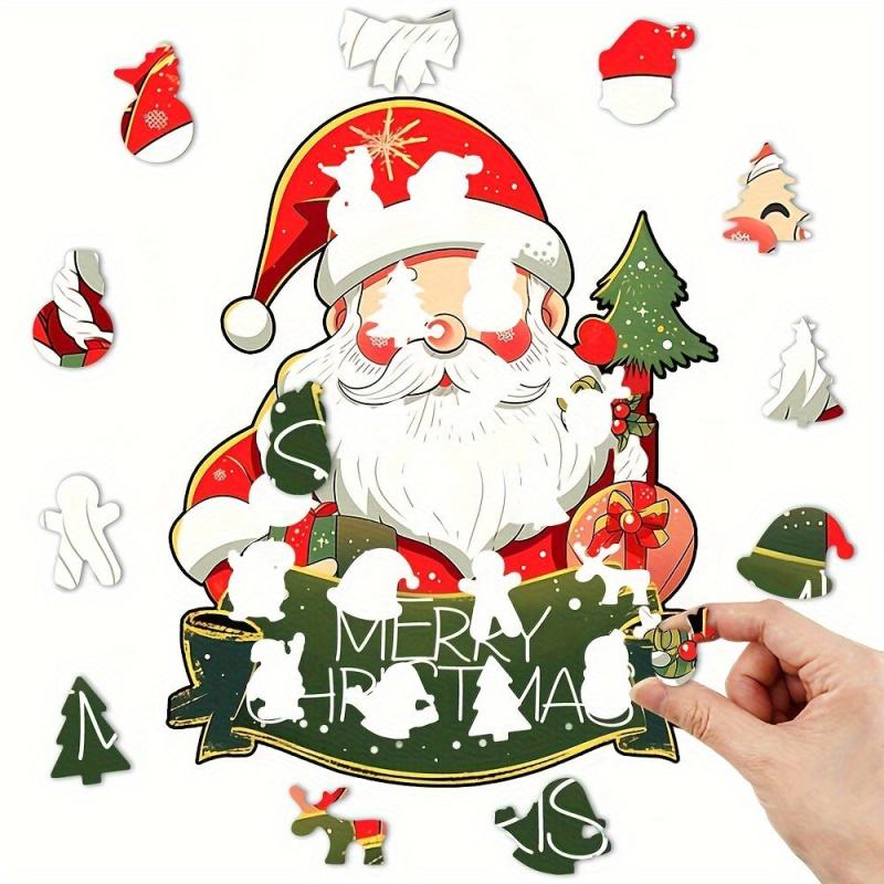 Santa Claus Wooden Puzzle Art Christmas Theme Shaped Pieces Jigsaw Puzzles Toys