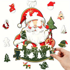 Santa Claus Wooden Puzzle Art Christmas Theme Shaped Pieces Jigsaw Puzzles Toys