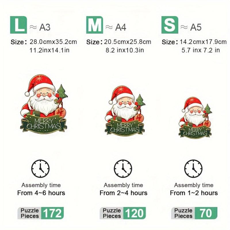 Santa Claus Wooden Puzzle Art Christmas Theme Shaped Pieces Jigsaw Puzzles Toys
