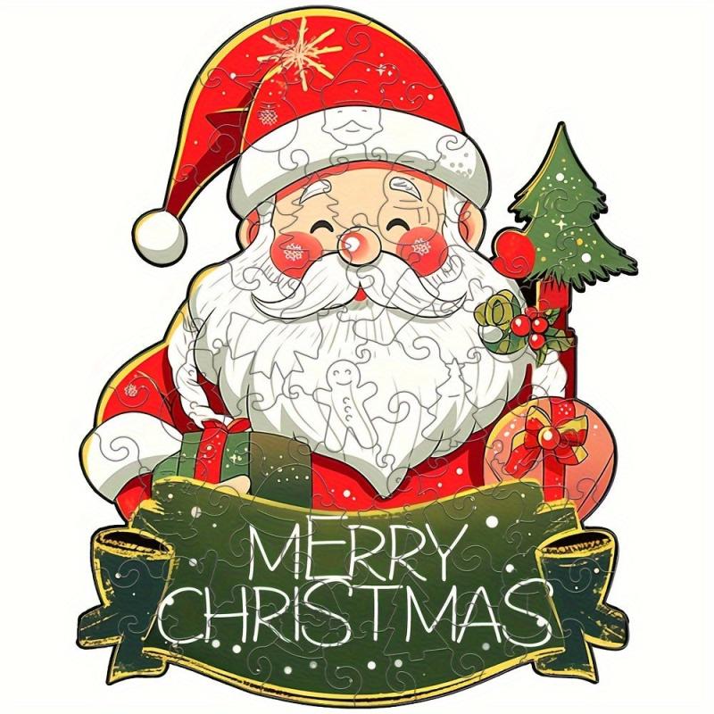 Santa Claus Wooden Puzzle Art Christmas Theme Shaped Pieces Jigsaw Puzzles Toys