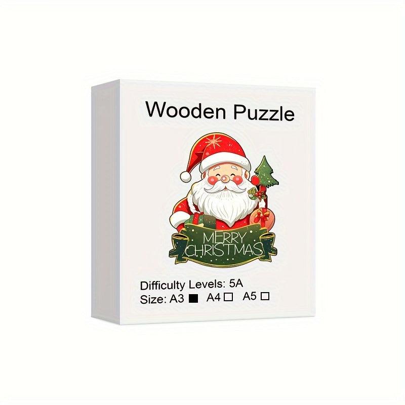 Santa Claus Wooden Puzzle Art Christmas Theme Shaped Pieces Jigsaw Puzzles Toys