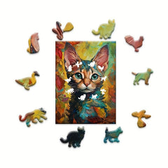 Cat Wooden Puzzle Irregular Animal Shaped Jigsaw Puzzle
