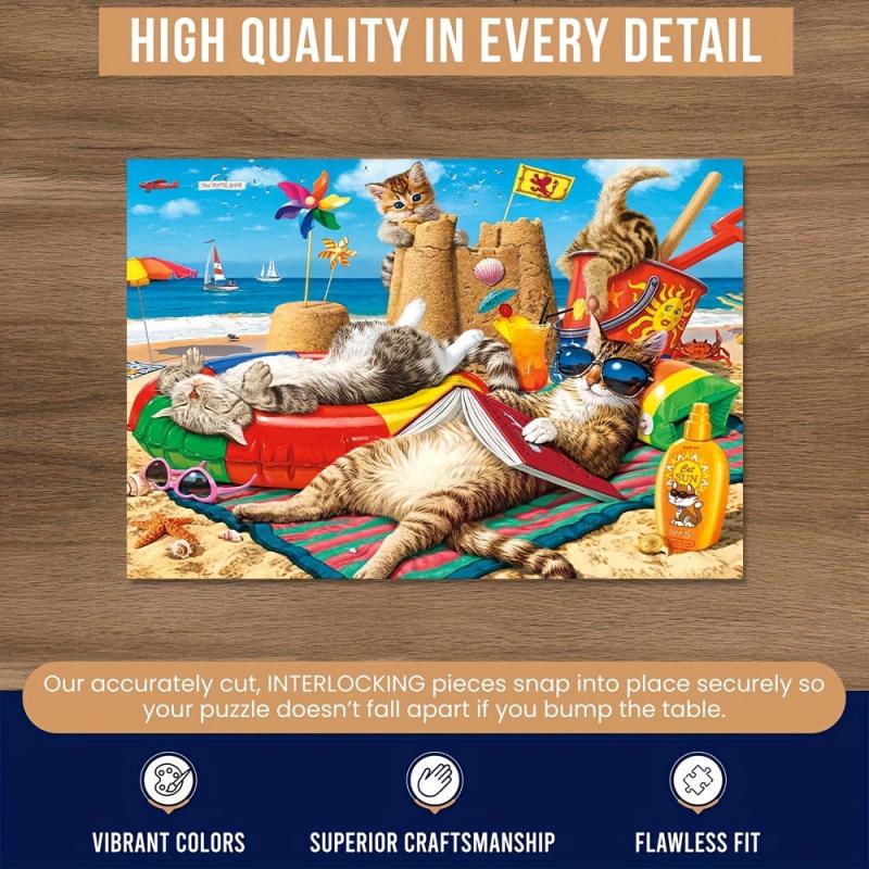 Cat On Holiday Wooden Jigsaw Puzzle Art Animal Shaped Pieces DIY Game Toy Gift
