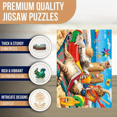 Cat On Holiday Wooden Jigsaw Puzzle Art Animal Shaped Pieces DIY Game Toy Gift