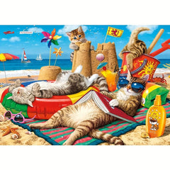 Cat On Holiday Wooden Jigsaw Puzzle Art Animal Shaped Pieces DIY Game Toy Gift