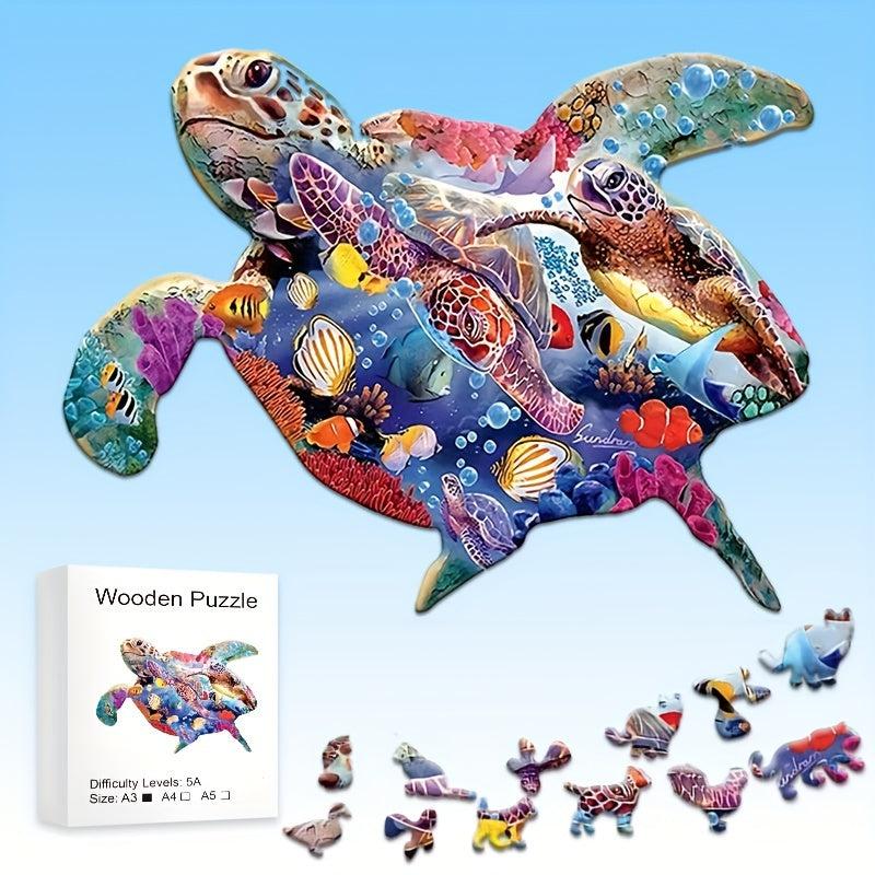 Turtle Shaped 3D Wooden Animal Puzzle Toy
