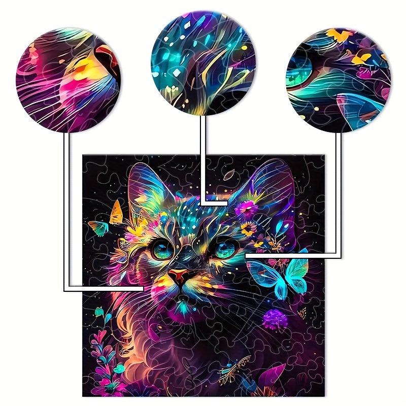 Colorful Cat Wooden Jigsaw Puzzle Party Game Fun Gift