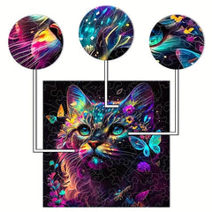 Colorful Cat Wooden Jigsaw Puzzle Party Game Fun Gift