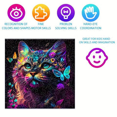 Colorful Cat Wooden Jigsaw Puzzle Party Game Fun Gift