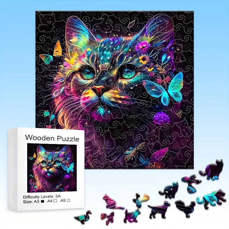 Colorful Cat Wooden Jigsaw Puzzle Party Game Fun Gift