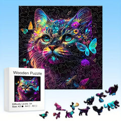 Colorful Cat Wooden Jigsaw Puzzle Party Game Fun Gift